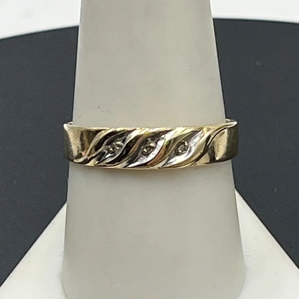 SMG Vintage 10K Solid Yellow Gold Diamond Wave Twisted Scroll Band Ring Sz 9.5